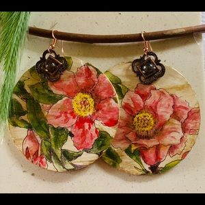 Big Handmade botanical earrings, boho. Light!